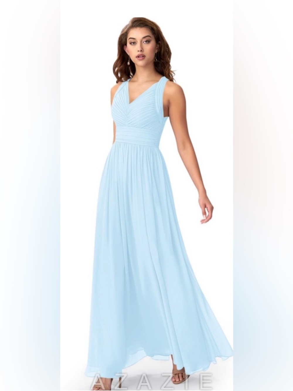 Azazie Sky Blue V-Neck Chiffon Maxi Dress